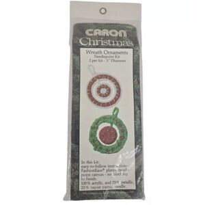 Vintage Caron Christmas Wreath Ornaments Needlepoint Kit 2 Pack 3" Diameter